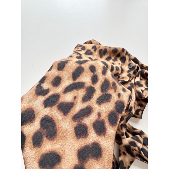 REFORMATION Marcy Leopard Print Georgette Neck Tie Button Up Blouse, Size L - Picture 9 of 12